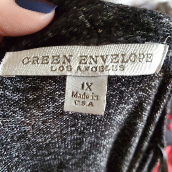 Green Envelope Gray Cardigan 1X - Picture 3 of 3